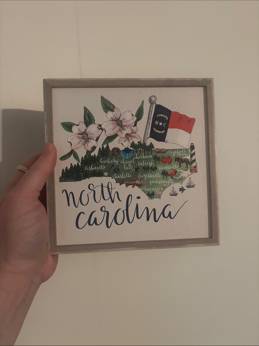 North Carolina Wall Art Sign in Green, Navy & Red